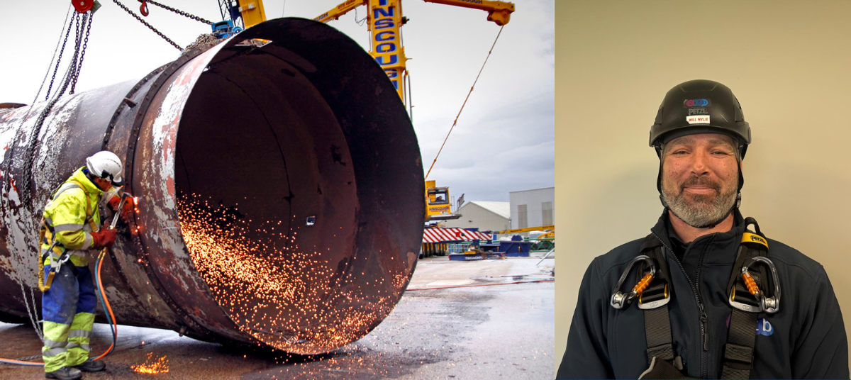 Will Wylie captured in action (left) and at the National Construction College (NCC)(right).